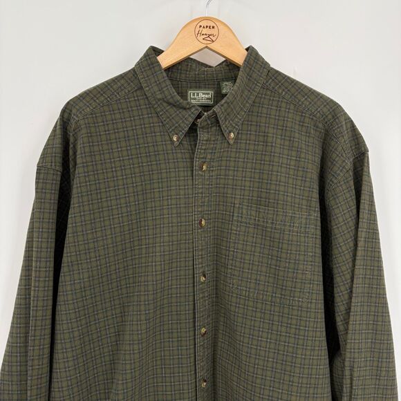 LL Bean Green Plaid Cotton Long Sleeve Button Down Shirt XL-Tall - Picture 3 of 7